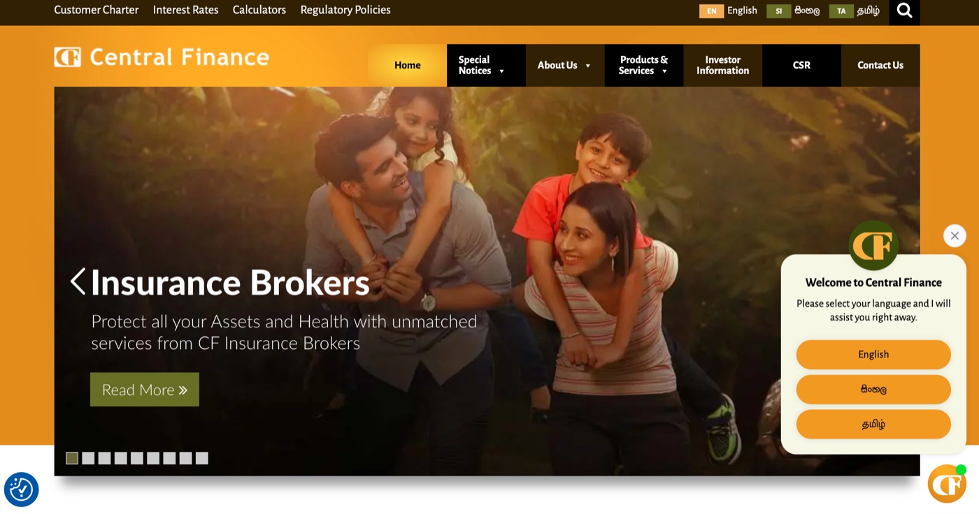 Central Finance website homepage