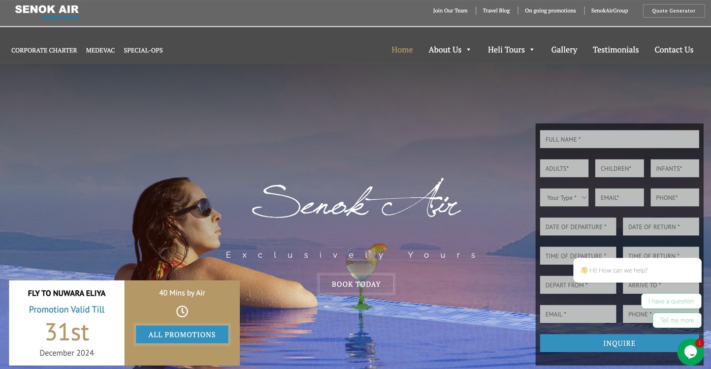Senok Air website homepage